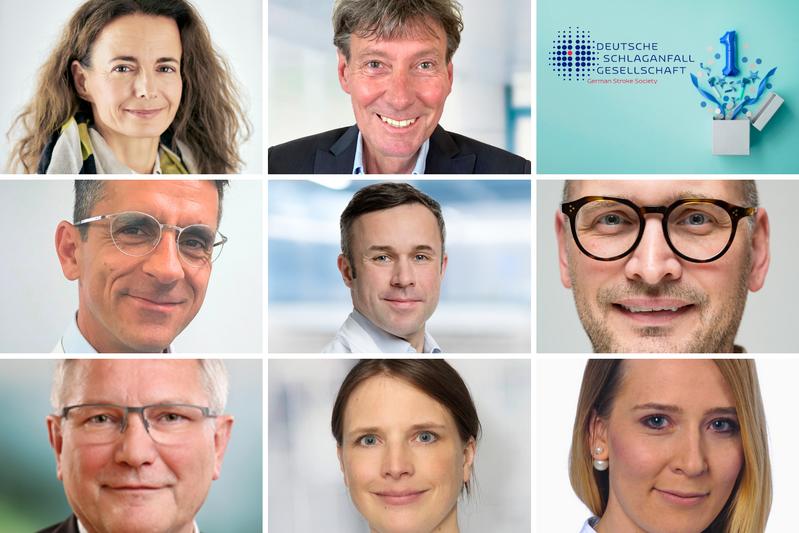 Das NIHSS-Team (v.o.l.): Cornelia Reisacher, Thomas Nägele, Prof. Darius Nabavi, PD Dr. Bastian Volbers, Mario Lorenz, Prof. Jürgen Faiss, PD Dr. Annerose Mengel und PD Dr. Katharina Feil