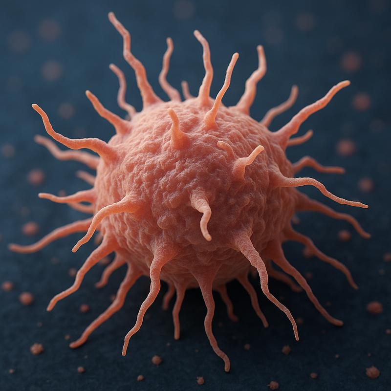 Computervisualisierung einer Makrophage mit ihren charakteristischen „Tentakeln“, die sie zur Wahrnehmung ihrer Umwelt, zur Fortbewegung und zur Bekämpfung von Krankheitserregern einsetzt