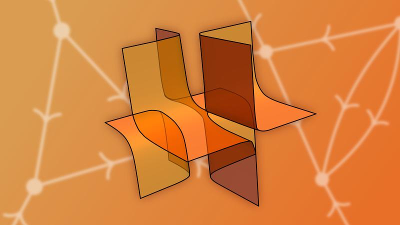 Illustration of a set of real zeros of a graph polynomial (middle) and two Feynman diagrams (Collage)