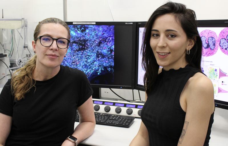 Dr. Irem Ozel (links) und Prof. Dr. Jadwiga Jablonska bei der finalen Bearbeitung des Bildmaterials für ihre jüngst publizierte Studie. (Bildrechte: Jadwiga Jablonska)