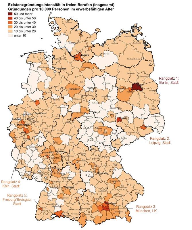 Existenzgründungsintensität in den Freien Berufen 2024