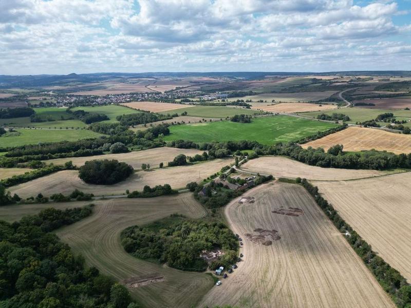 Archäologische Ausgrabungen am Kloster Kaltenborn 2025, Vogelschau von Südosten.