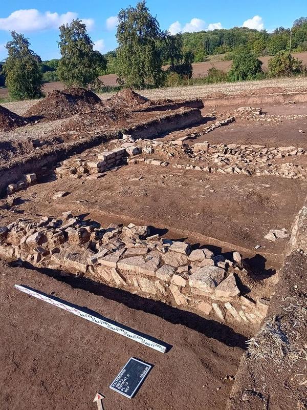 The foundations of the presumed tithe barn of the monastery have been preserved at a shallow depth under the surface.