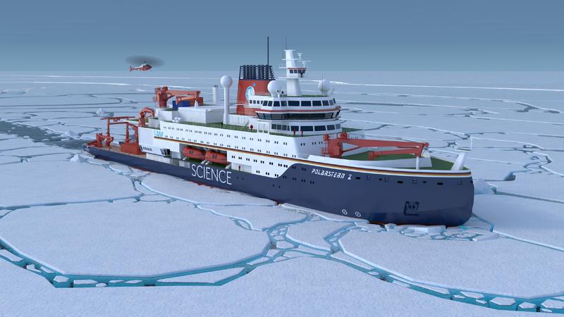 3D view of the planned new construction of the Alfred Wegener Institute's icebreaking research and supply vessel Polarstern