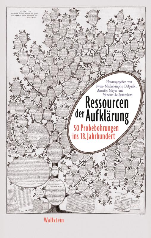 Cover des Jubiläumsbands „Ressourcen der Aufklärung. 50 Probebohrungen ins 18. Jahrhundert“,  Herausgegeben von Iwan-Michelangelo D’Aprile, Annette Meyer, Vanessa de Senarclens. Wallstein Verlag, 2025