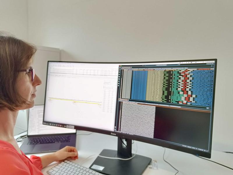 Dr. Cristina Moraru (Universität Duisburg-Essen), maßgeblich an der Entwicklung der Roadmap beteiligt, beim Analysieren öffentlicher Sequenzdaten. Copyright: UDE/Cristina Moraru 
