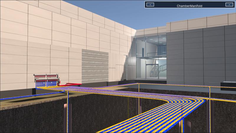 Erdwärmesondenfeld mit Anbindeleitungen und Sondenverteiler am Firmensitz der Weishaupt Gruppe in Schkeuditz