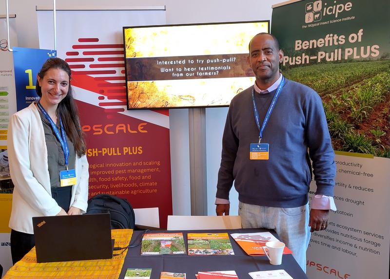 Prof. Dr. Emily Poppenborg Martin with Dr. Amanuel Tamiru (International Center for Insect Physiology and Ecology, Kenya) at the AU-EU Innovation Fair in Brussels, where the UPSCALE project was presented.
