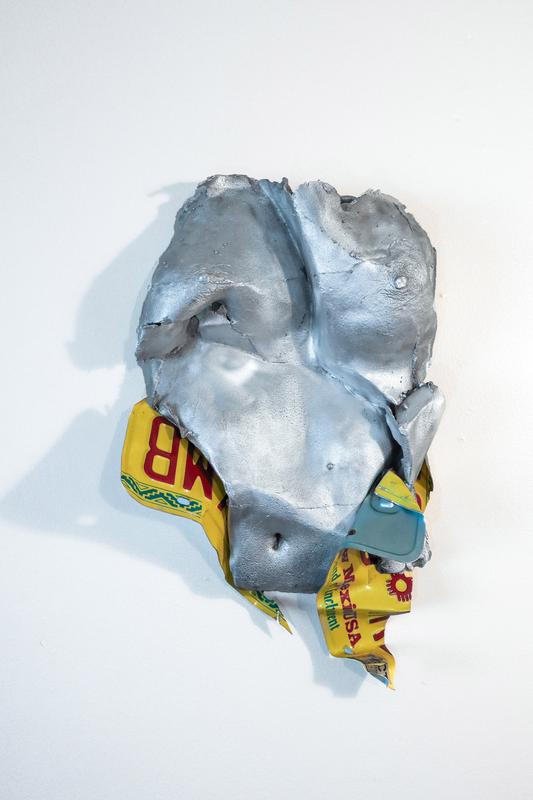 Die Arbeit „Western Form #3“ von Bailey Anderson besteht aus gegossenem Aluminium sowie einem Nummernschild aus New Mexico.