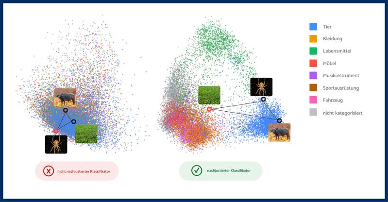 Im Gegensatz zu gängigen Bildverarbeitungsmodellen ist menschliches Wissen typischerweise hierarchisch organisiert. Die nachjustierten Klassifikationsmodelle haben eine Repräsentationsstruktur gelernt, die diese Hierarchie adäquat abbildet.