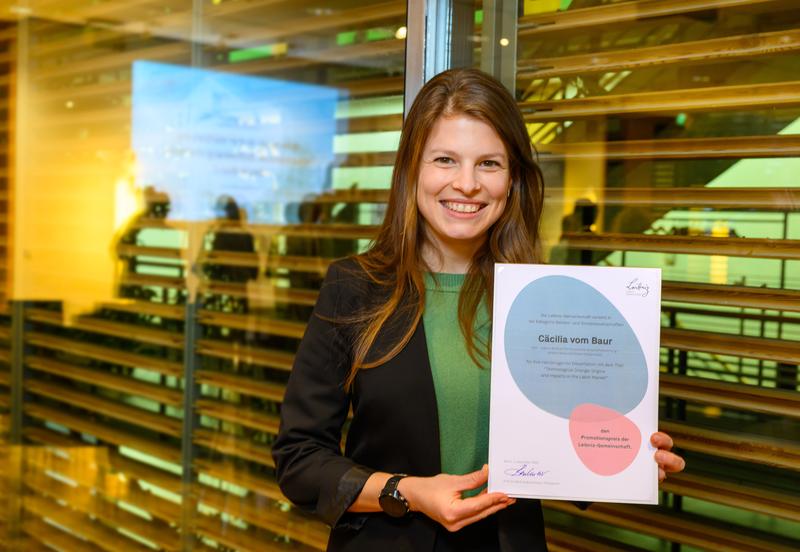 Leibniz-Promotionspreis 2025: Preisträgerin des Leibniz-Promotionspreises 2025 in der Kategorie Geistes- und Sozialwissenschaften: Cäcilia vom Baur vom ZEW – Leibniz-Zentrum für Europäische Wirtschaftsforschung in Mannheim.