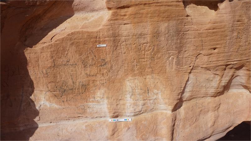 Die 5.000 Jahre alte Inschrift im Wadi Khamila – ohne Umzeichnung. Der Ägyptologe Prof. Dr. Ludwig Morenz von der Universität Bonn deutet sie als Verkündung des kolonialen Anspruchs der Ägypter. 