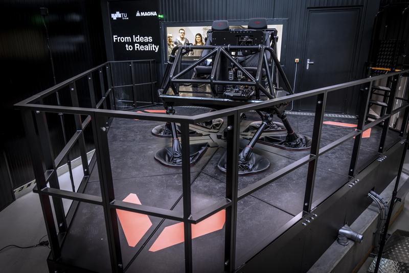 Driving simulator at the Advanced Driving Simulation Center of Magna and Graz University of Technology.