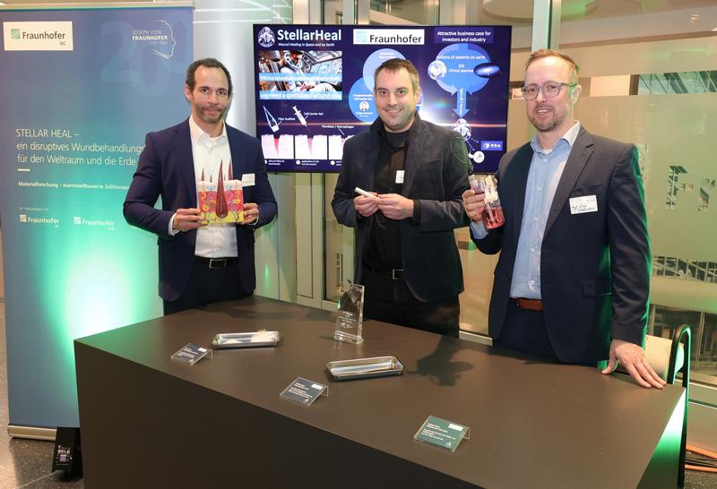Dr. Dieter Groneberg, Dr. Bastian Christ, and Prof. Nico Lachmann presenting StellarHe-al at the kick-off event for the "200 Years of Josef v. Fraunhofer" anniversary year on February 25, 2026, in Berlin