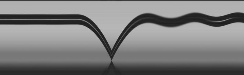 The trace of a bouncing particle. Temporal reslice of a high-speed video of a silica particle bouncing on the plate in the acoustic levitation experimental setup. 