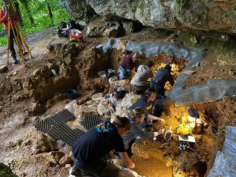 Excavations at the Tourtoirac rock shelter in France, where three Neanderthal remains analyzed in this study were found