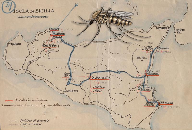 The League of Nations Malaria Commission on a study trip to the main malaria areas of Sicily in 1926.