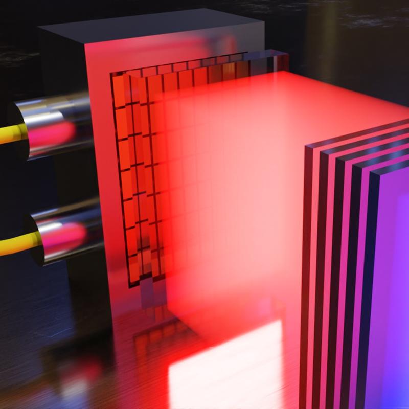 Artist’s rendering of a diode laser module with beam shaping for pumping plate stack amplifiers in highenergy lasers. Such diode laser pump modules are considered a key component for fusion power plants of the future.