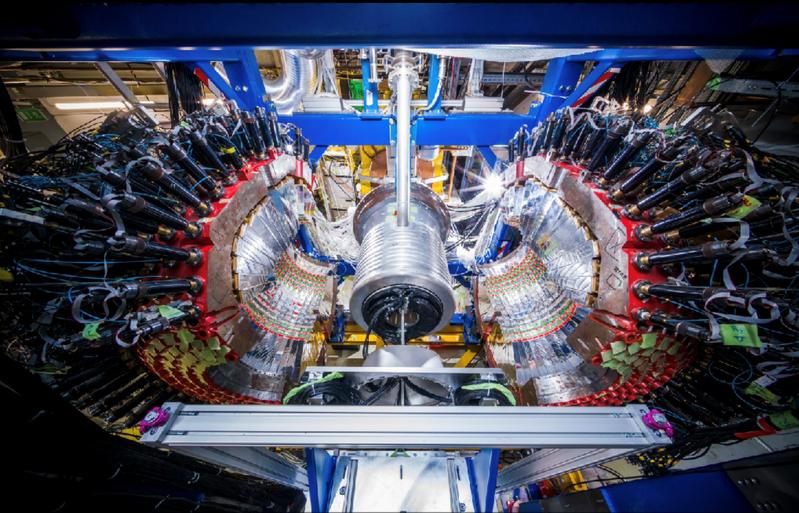 Experimental set-up in a position opened for maintenance work.