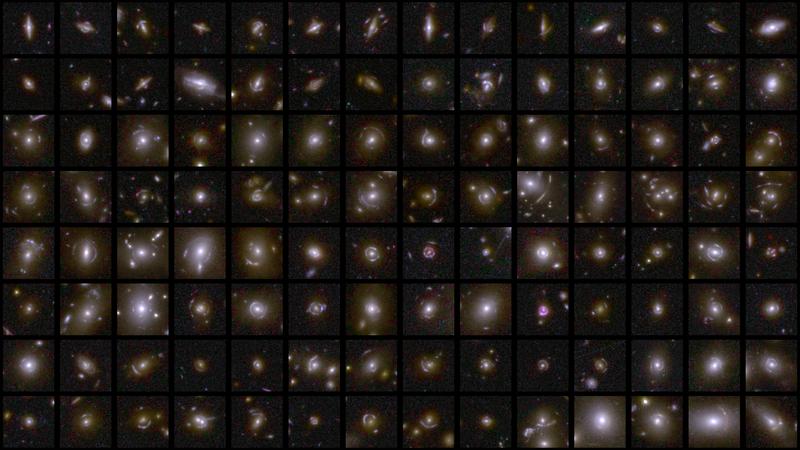 Gravitationslinsen, die Euclid während der ersten Beobachtungen der Deep-Field-Areale aufgenommen hat.