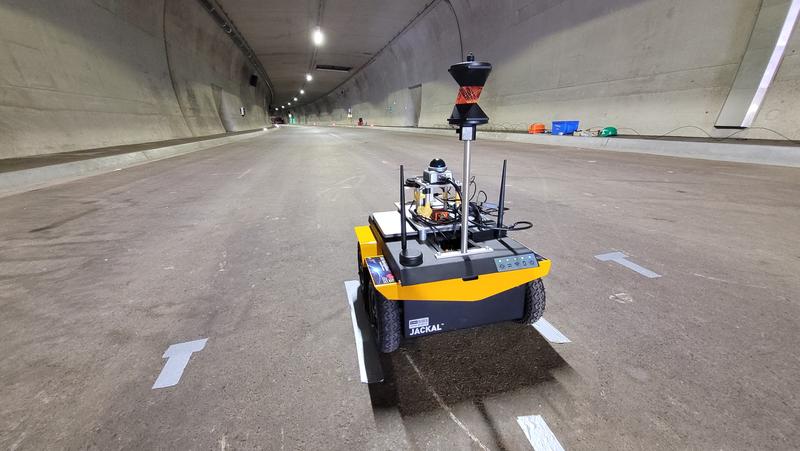 A driving robot during tests in a tunnel.