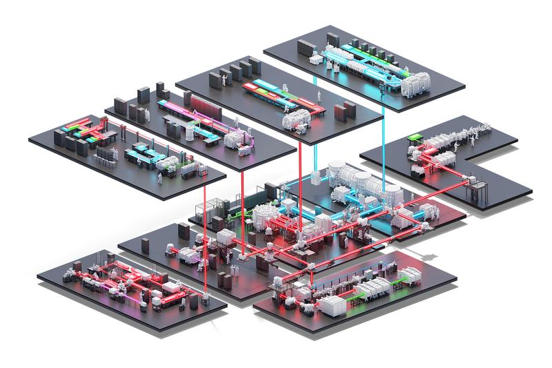 Visualisierung der Lasersysteme und experimentellen Hallen der ELI Beamlines Facility. 