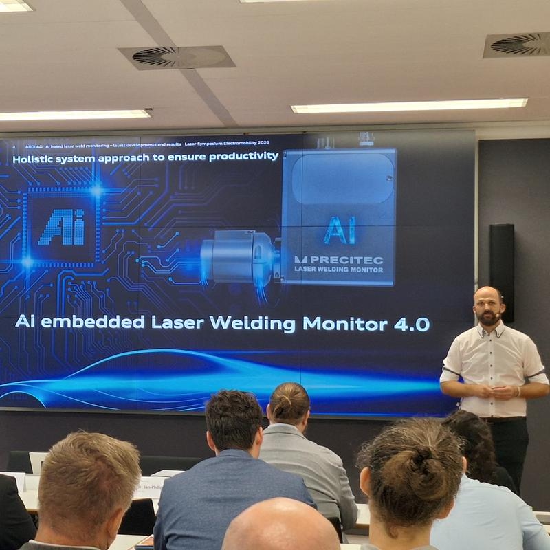 Dr.-Ing. Jan-Philipp Weberpals, Fachspezialist für Laserstrahlprozesse im Karosseriebau und in der Elektromobilität bei der AUDI AG, stellte beim LSE’26 aktuelle Entwicklungen beim KI-basierten Laserschweiß-Monitoring vor.