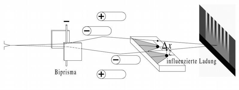 Schema des Dekohärenz-Experiments (von links nach rechts)