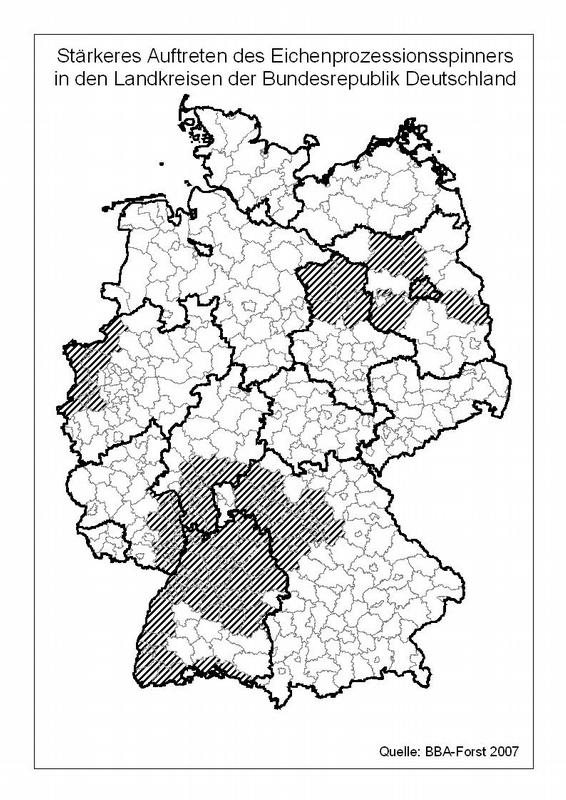 Deutschlandweite Karte mit Problemgebieten des Eichenprozessionsspinners