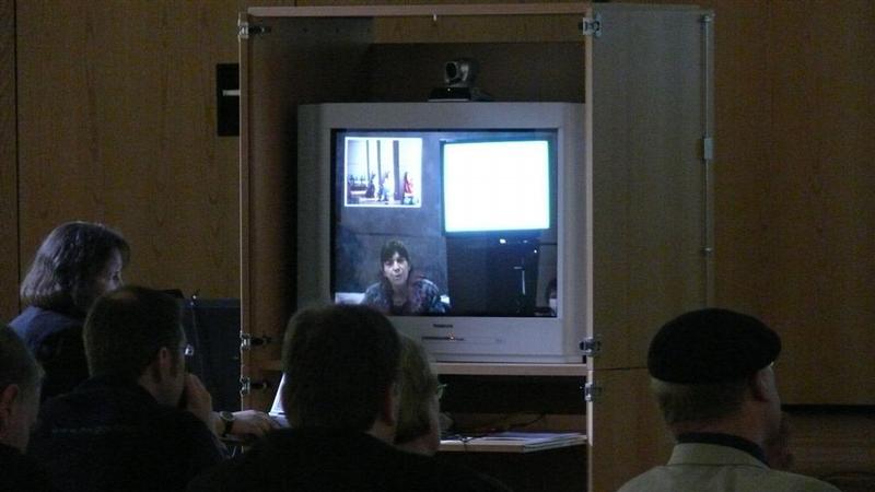 Photo 2: Patricia Thomas lectures live per video conference from Saskatoon, Canada about nuclides of the uranium decay series.