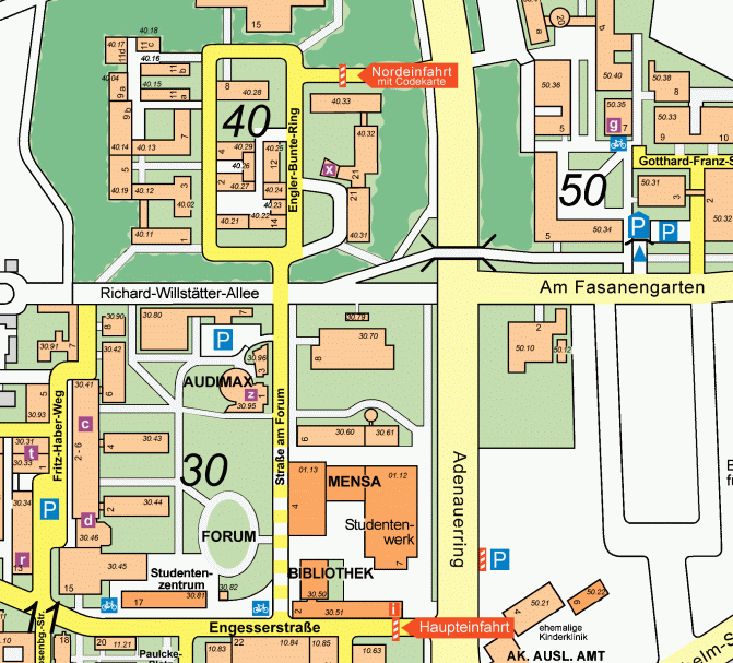 Lageplan: Seminarraum I, Institut für Thermische Strömungsmaschinen, Gebäude 30.60/61 und AudiMax, Gebäude 30.95