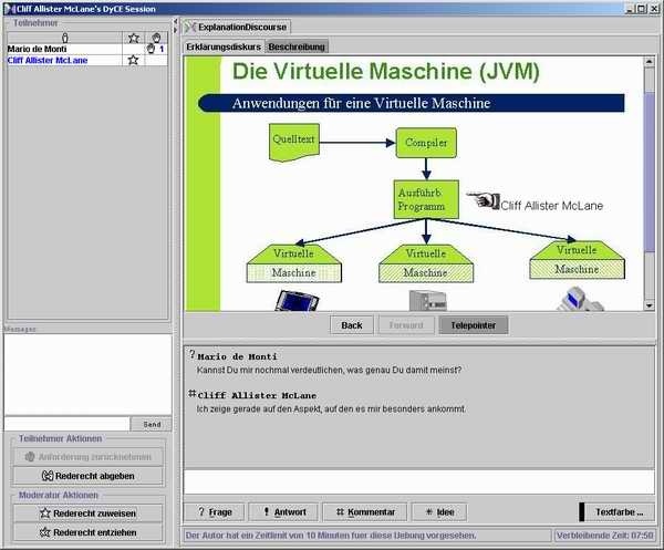 Eine computer-unterstützte kooperative Erklärungsrunde hilft der Lerngruppe, das Gelernte anzuwenden und zu vertiefen und den eigenen Wissenstand zu kontrollieren. (Höher auflösende Tif-Datei auf http://ipsi.fhg.de/ipsi/nav/ipsi_f_press.html )