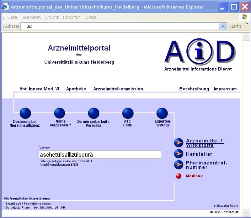 Auch wer "Acetylsalicylsäure" falsch schreibt, kann die wichtigsten Informationen zu der Substanz aufrufen.