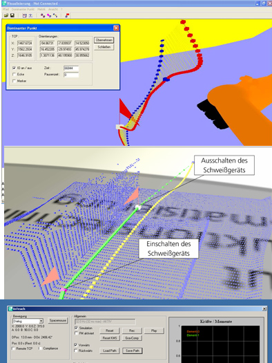 Graphische Programmoberflächen der InTeach-Programmier-Suite. 