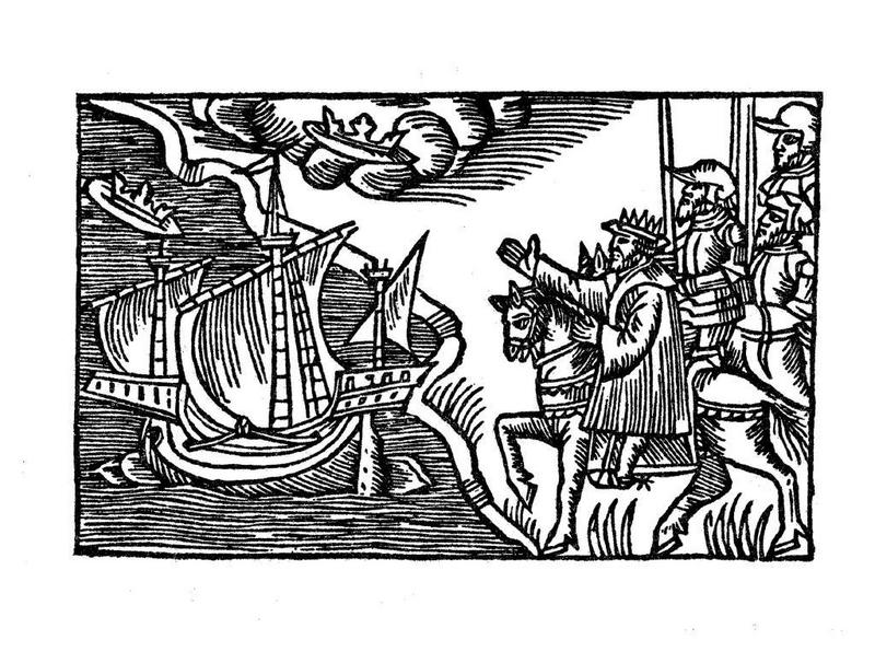 Ein Ostseekönig verabschiedet Fremde (aus Olaus Magnus: »Geschichte der mitternächtigen Länder«, Bd. 1, 1579)