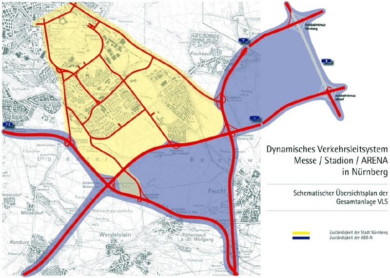 Das dynamische Verkehrsleitsystem verbessert die Auslastung der Straßen in der Umgebung des A9-Kreuzes Nürnberg ganz erheblich. ©Wirtschaftsreferat Stadt Nürnberg