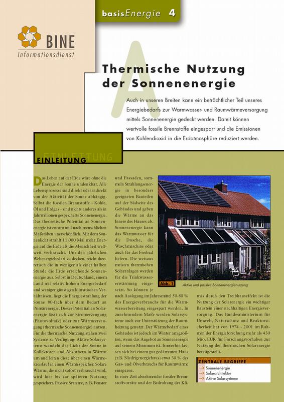 Das Cover des BINE Basisinfo "Thermische Solaranlagen" (4)