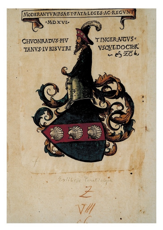Exlibris mit Peutingers Wappen, das zahlreiche Handschriften und Bücher der Humanistenbibliothek schmückt. Foto: Stadt Augsburg