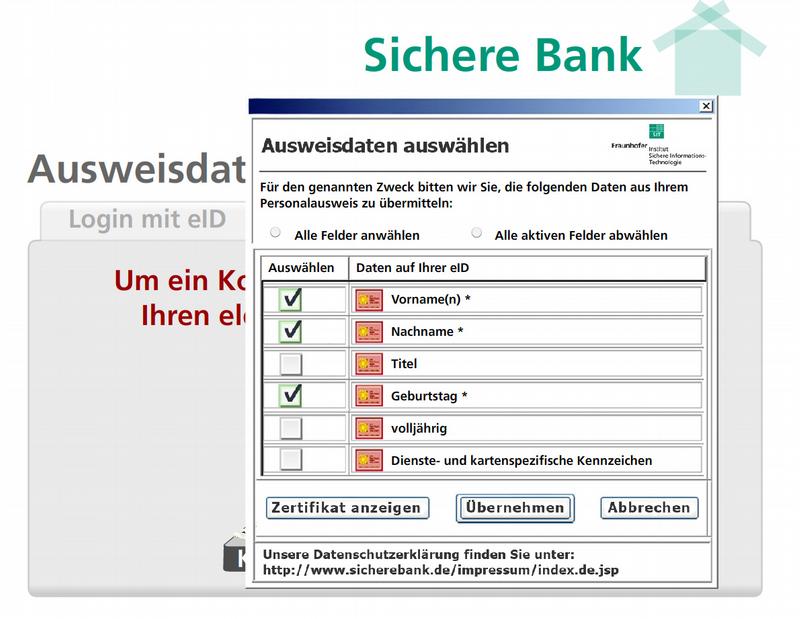 Datenfreigabe mit dem neue Ausweis. Der Nutzer entscheidet, welche Daten er zur Verfügung stellen möchte.