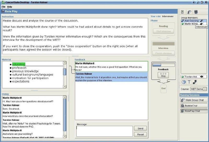 Die vom Fraunhofer IPSI entwickelte E-Learning-Umgebung stellt Anweisungen, Material, Chat-Dialog und Feedback des Tutors in einer einheitlichen Oberfläche bereit. Das soll die Kooperation und damit den Erfolg der Online-Lerner fördern.