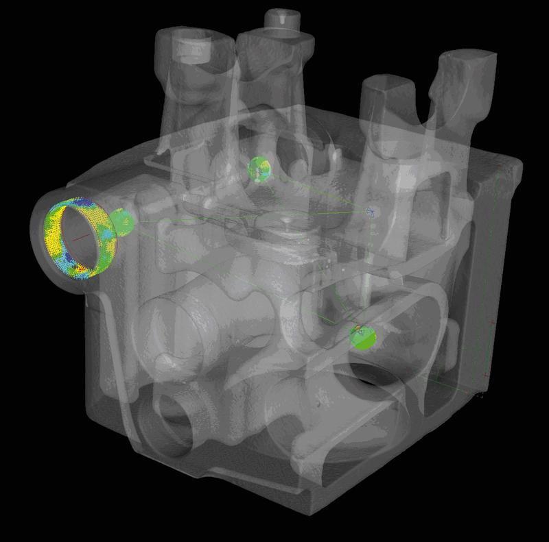 Eingepasste Regelgeometrien (Zylinder, Kugel) an einem Gussteil zur Bestimmung von Form und Maß