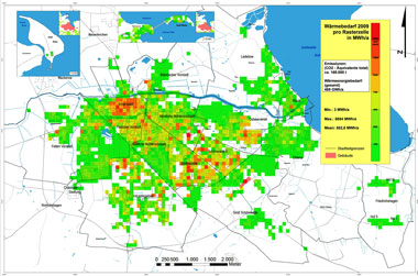 Das federführend vom IPP für die Stadt Oldenburg zu entwickelnde Energiemodell soll Wärme- und Stromverbrauch - hier der Wärmebedarf der Stadt Greifswald - sowie den Energieverbrauch im Verkehr darstellen. 