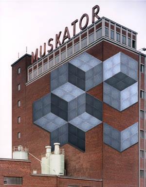 Entwurfsvorschlag für eine Photovoltaik-Fassade mit BIMODE-Modulen am Muskator-Gebäude im Düsseldorfer Hafen, Entwurf: Prof. Jürgen Claus