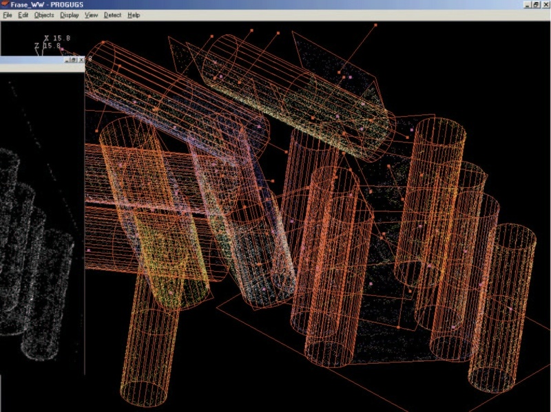 Automatisch segmentierte Punktwolke mit eingepassten Regelgeometrieobjekten © Fraunhofer IPA