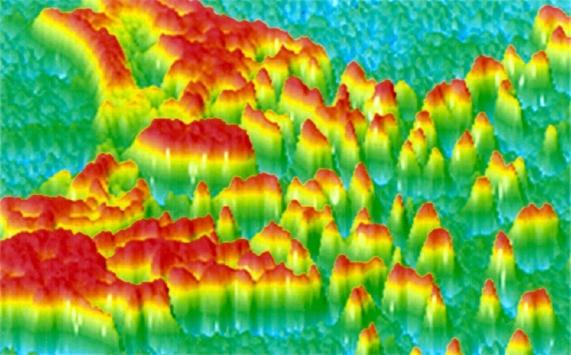 © Fraunhofer IBMT - Die Oberfläche der "Nanomolekularen Landschaft" ist mit Makromolekülen belegt.